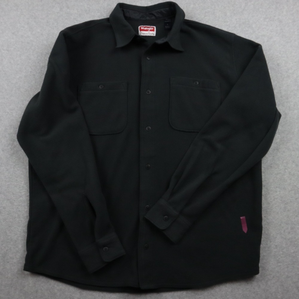 Wrangler Shirt Mens Large Fleece Outdoor Double Pocket Button Gray Long Sleeve
